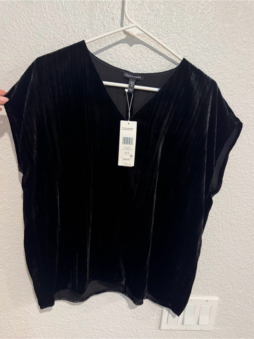 NWT: EILEEN FISHER Black Velvet V-Neck Women's Top - Picture 2 of 5